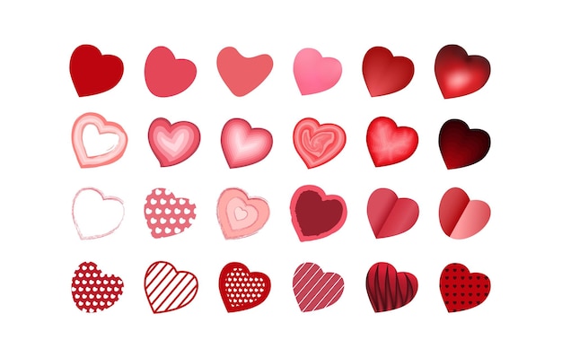 Set Hearts couleurs rouges et roses Illustration vectorielle pour l'impression de cartes d'amour de mariage Saint Valentin