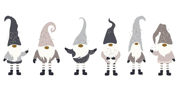 Set Holiday Gnomes Isolé Illustration Vectorielle Sur Fond Blanc