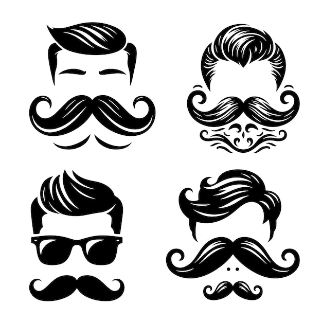 Vecteur set d'homme beau avec une illustration vectorielle de moustache cool coiffure avec des moustaches vector illustrat