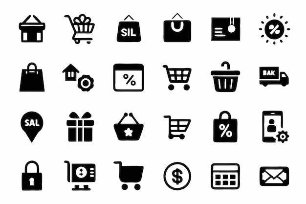 Set d'icônes d'achat et de commerce électronique Échange électronique Boutique de magasin Paiement icône plate EBusiness