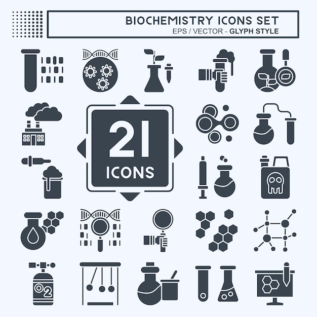 Set d'icônes Biochimie liée au symbole de biochimie style glyphe conception simple modifiable