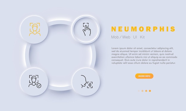 Vecteur set d'icônes biométriques hauteur empreintes digitales identification du passeport contrôle du visage empreintes digitales reconnaissance du visage style de néomorphisme icône de ligne vectorielle pour les affaires et la publicité