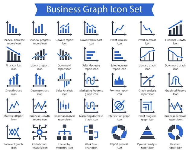 Set D'icônes Bleues Du Graphique D'affaires