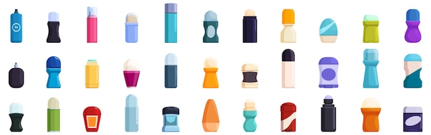Set d'icônes de bouteilles d'antiperspirants Collection de déodorants offrant une fraîcheur et une protection contre les odeurs