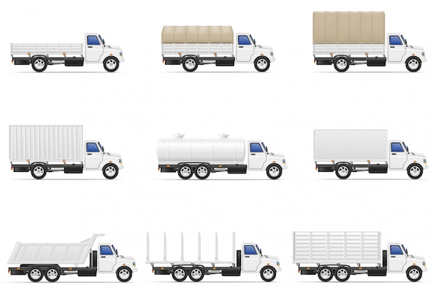 Set D'icônes Camions Semi Remorque Vector Illustration