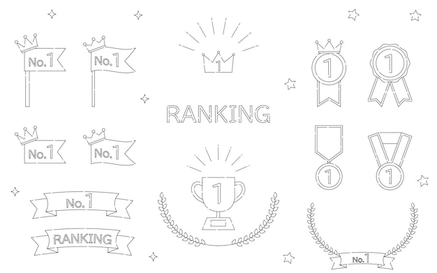Vecteur set d'icônes de classement de dessin de ligne simple première place