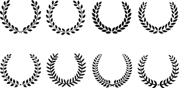Set d'icônes sur une couronne florale avec des feuilles et des fleurs récompense de célébration icônes de ligne mince vecteur plat