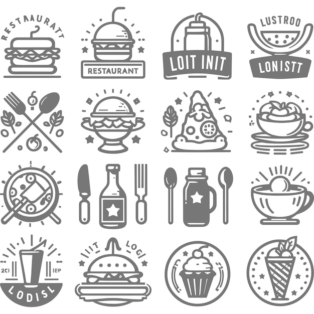 Vecteur set d'icônes de cuisine icons de style de ligne simple icons de paquet d'illustration vectorielle