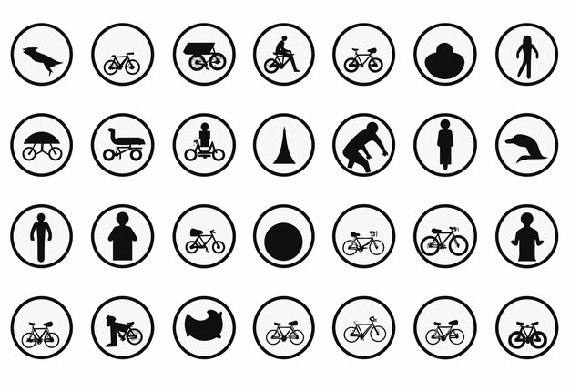 Set d'icônes de cyclistes Enveloppe de symboles avec traits modifiables Collection d'icône de course à vélo