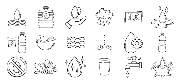 Set d'icônes dessinées à la main sur l'eau