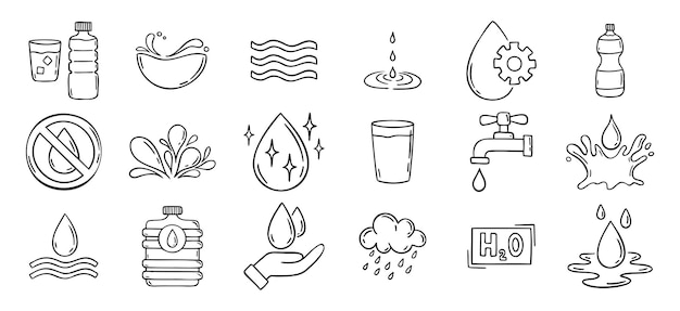 Set d'icônes dessinées à la main sur l'eau