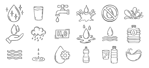 Set d'icônes dessinées à la main sur l'eau