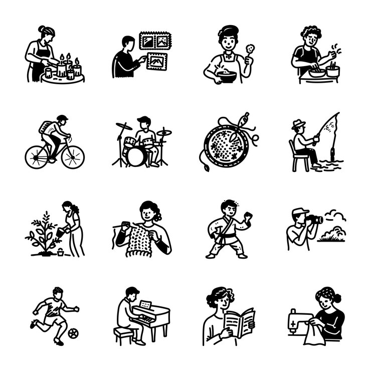 Vecteur set d'icônes dessinées à la main pour les loisirs et les loisirs