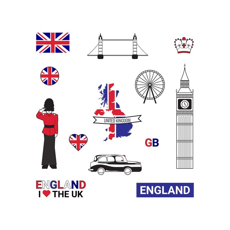Vecteur set d'icônes du royaume-uni avec des monuments de londres