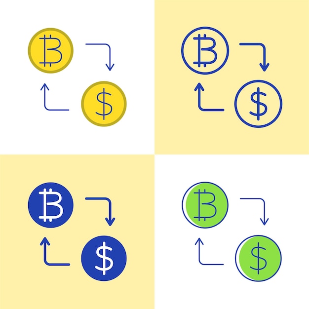 Vecteur set d'icônes d'échange de dollars et de bitcoins