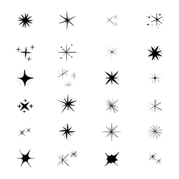 Set d'icônes d'étoiles étincelantes Collection d'éclairs étincelants Effet d'éclat éclairant étincelant