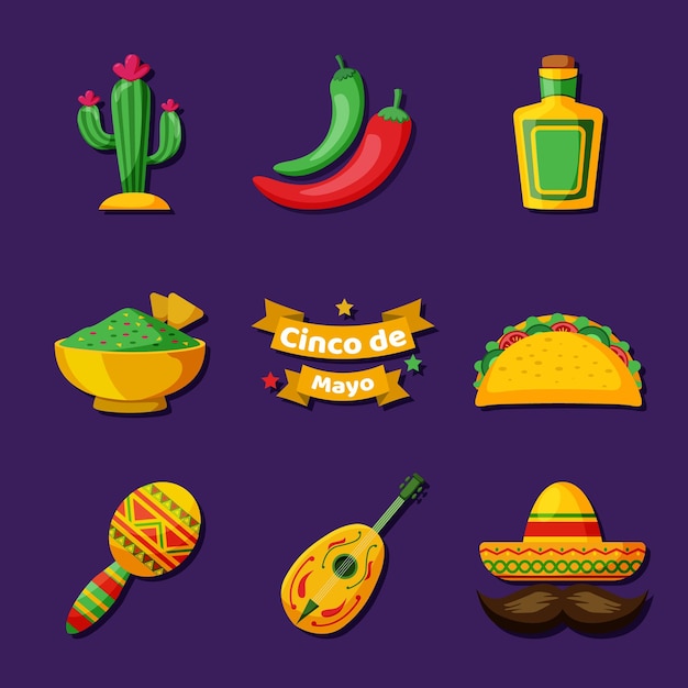 Set D'icônes De La Fête Du Cinco De Mayo