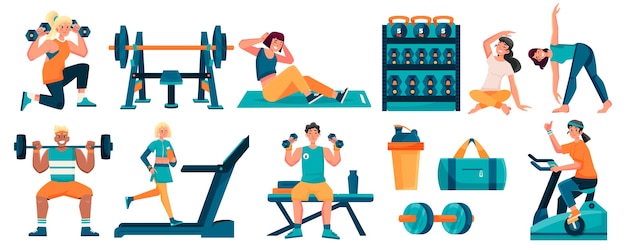 Set d'icônes de fitness plates dessinées à la main