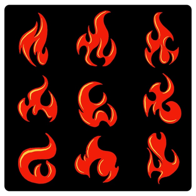 Set d'icônes de flammes de feu Set de symboles de flamme Set de flamme de feu jaune et orange Collection de
