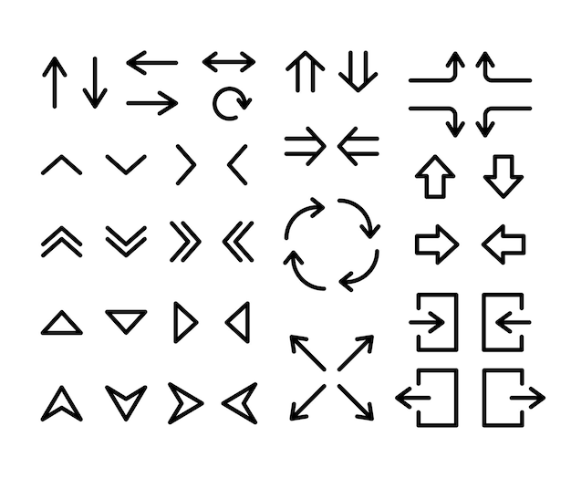 Set d'icônes de flèches Collection de flèches Curseur Flèche simple grand ensemble de flèches Pour le site Web et l'application
