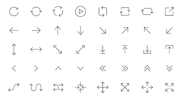 Set d'icônes de flèches Flèches en ligne Flèches vectorielles de différentes formes et directions