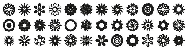 Set d'icônes de fleurs abstraites noires illustration vectorielle