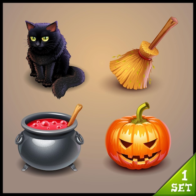 Set D'icônes Halloween Vectorielles Détaillées 1