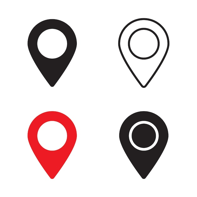 Set d'icônes d'identification de l'emplacement Symboles de marqueur de carte Variations rouges et noires Design graphique vectoriel