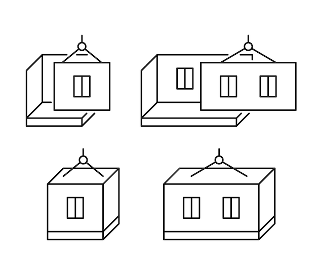 Vecteur set d'icônes de lignes de construction de maisons modulaires construire une maison à partir de panneaux préfabriqués