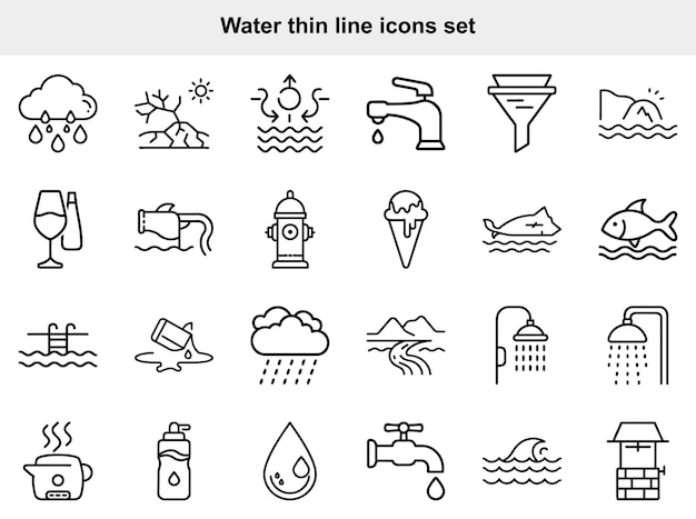 Set d'icônes de lignes minces d'eau