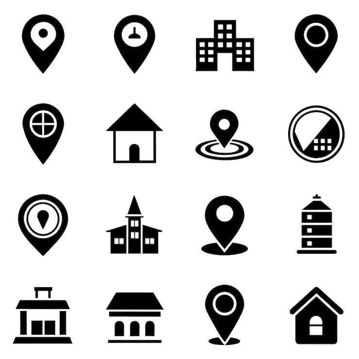 Vecteur set d'icônes de localisation icons de navigation icons de pointeur de carte symboles de localisation illustration vectorielle