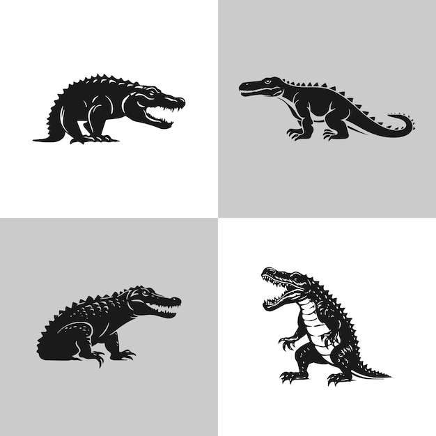 Vecteur set d'icônes de logo de crocodile agressif conception vectorielle premium illustration du logo de l'alligator sur fond blanc