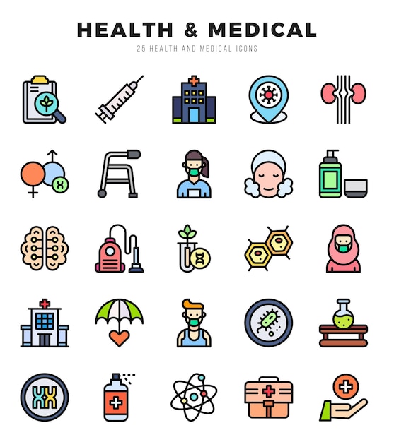 Set d'icônes médicales de santé Simple linéaire Color art style icônes pack Illustration vectorielle