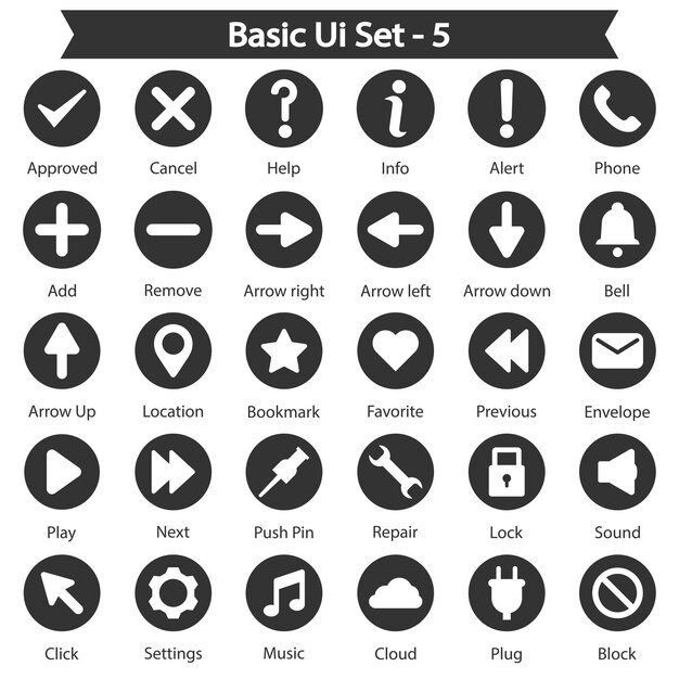 Set de icônes noires de base ui 5