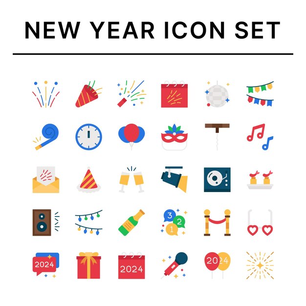 Vecteur set d'icônes de la nouvelle année icons de style plat