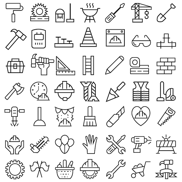 Set d'icônes d'outils et d'équipements de construction