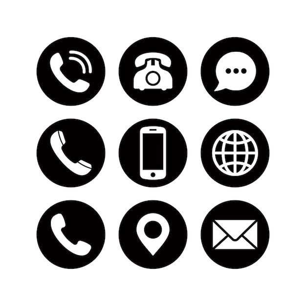 Vecteur set d'icônes de la page de contact icon de contact avec nous pack d'icône de communication
