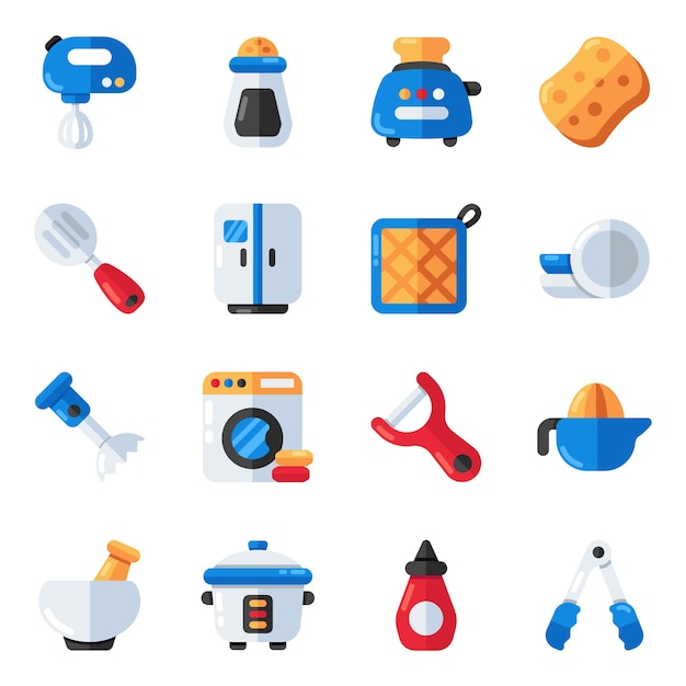 Vecteur set d'icônes plates d'équipement de cuisine