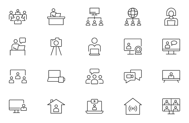 Set d'icônes de présentation de la conférence vidéo Icons de webinar en direct pour le web et l'application mobile Contenant la conférence