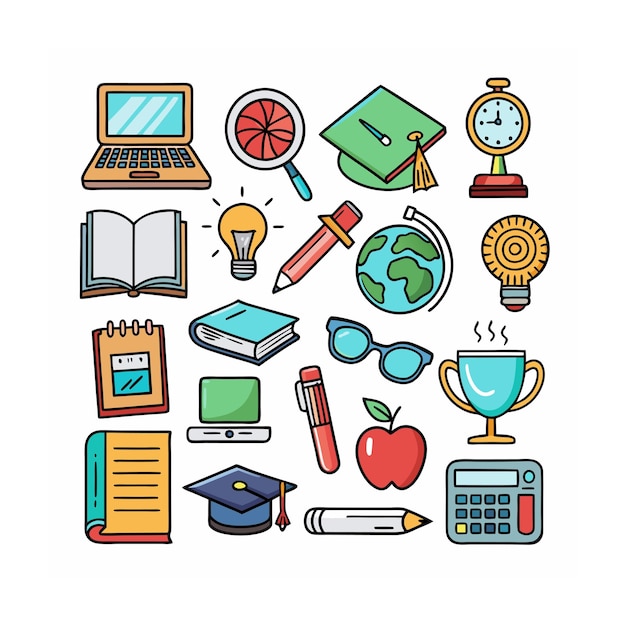 Set d'icônes réalistes de l'éducation et de l'apprentissage