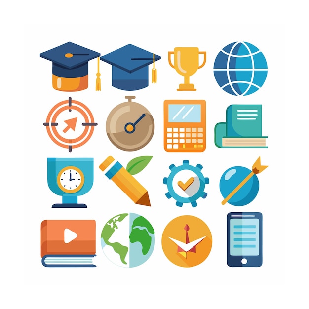 Set d'icônes réalistes de l'éducation et de l'apprentissage