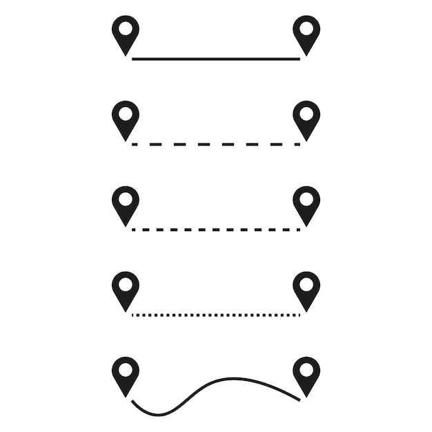 Set d'icônes de repérage de localisation avec des lignes pointillées Parfait pour la navigation et les conceptions de voyage Idéal