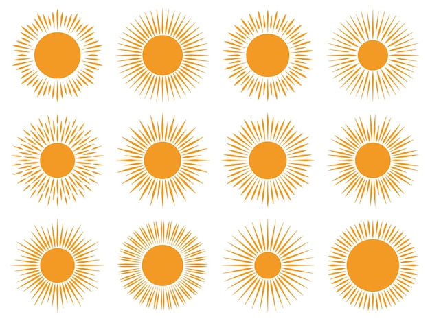 Vecteur set d'icônes de soleil sur un fond blanc art numérique dessiné à la main illustration vectorielle design d'icône arrière-plan