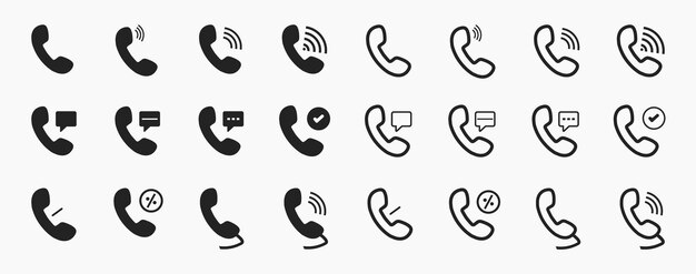 Set d'icônes de téléphone avec différentes formes de contact Icons de téléphone pour les applications bannières, affiches, flyers, etc.