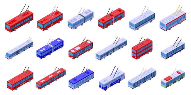 Set d'icônes de trolleybus vecteur isométrique Véhicule de transport