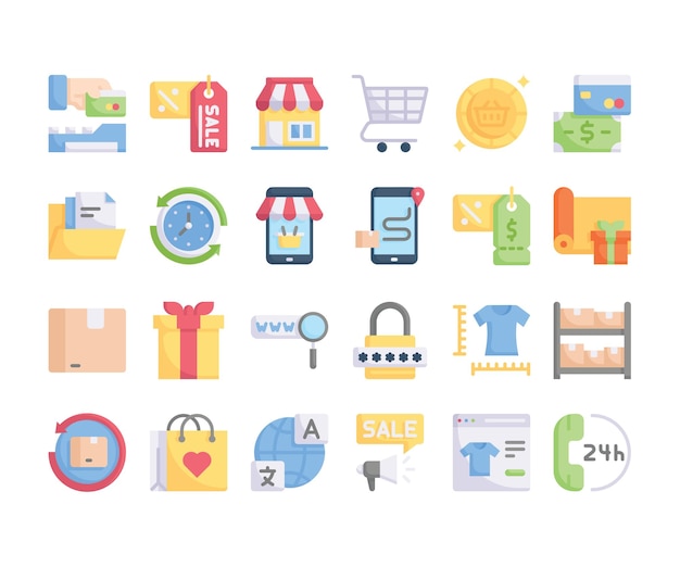 Set d'icônes vectorielles d'achat en ligne