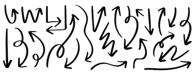 Set d'icônes vectorielles de flèches dessinées à la main Flèche de croquis noire pour le plan d'affaires et les éléments éducatifs