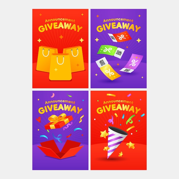 Vecteur set d'illustration du gagnant du giveaway avec des éléments de surprise