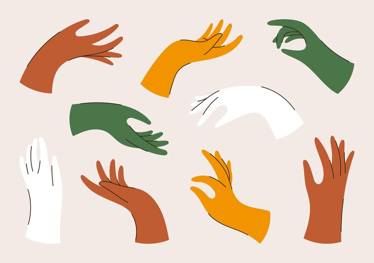 Vecteur set d'illustration vectorielle des mains de diversité clipart de différents gestes icones des mains humaines