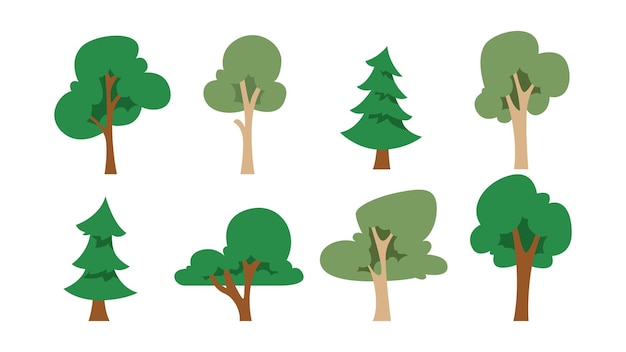 Set d'illustrations d'arbres plats simples